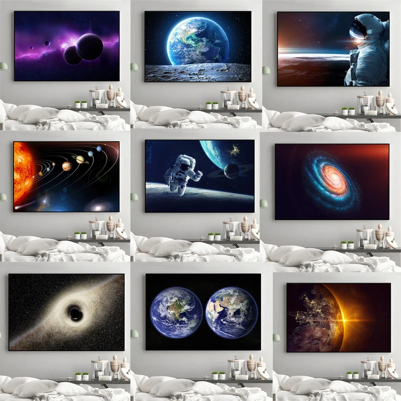 

HD Print Galaxy Stars Canvas Painting Poster Astronaut Planet Hole Space Prins Universe Earth Wall Pictures for Living Room
