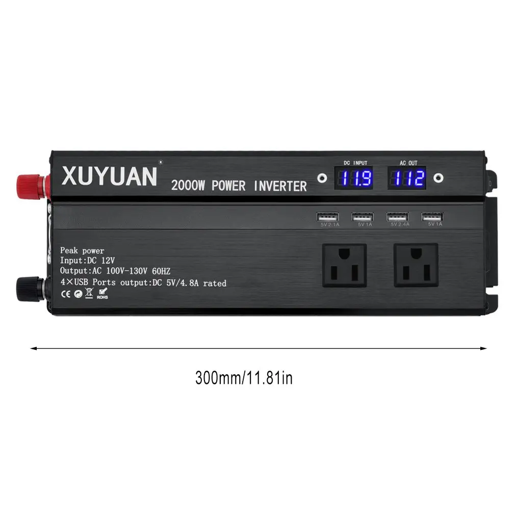 

LED Display Car Inverter 12/24V To 110V 2000W Peak Power Inverter Transformer Voltage Converter Charger Inverter US Plug