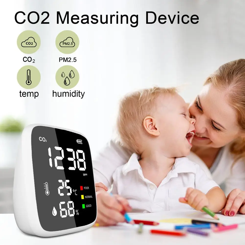 

3 In1 Portable Air Quality Monitor Indoor CO2 Detector Meter Temperature Humidity Sensor Tester for Office Home Kitchens