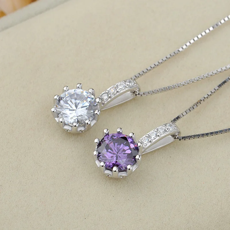 

UFOORO S925 Sterling Silver Love Eternal Necklace Simple Love Big Round Zircon Pendant Female Wedding Party Necklace Jewelry