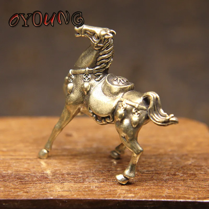 Винтажная латунная Военная лошадь маленькое настольное украшение фигурки