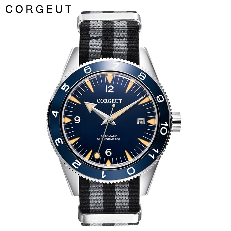 

Corgeut Brand Mens Watch 41mm Blue Sterile Dial Sapphire Glass Date NH35 Miyota 8215 Automatic Wristwatches Luminous Waterproof