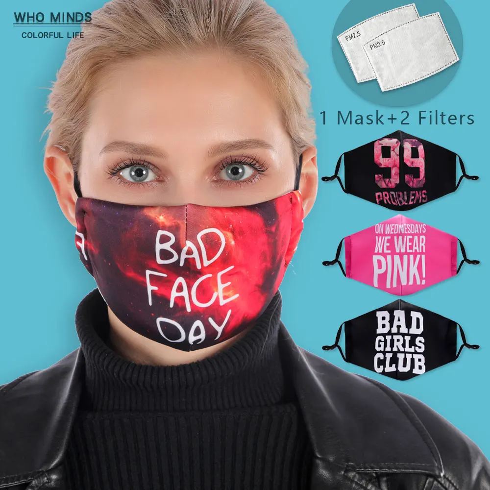 Печать многоразовая маска для лица Уход за кожей с фильтром PM2.5 регулируемыми