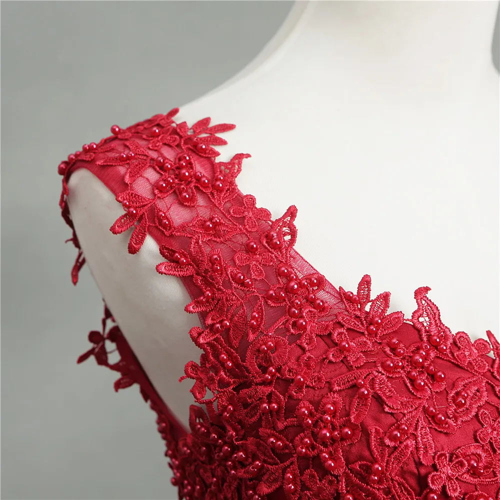 Женское кружевное свадебное платье красное платье-пачка с V-образным вырезом и