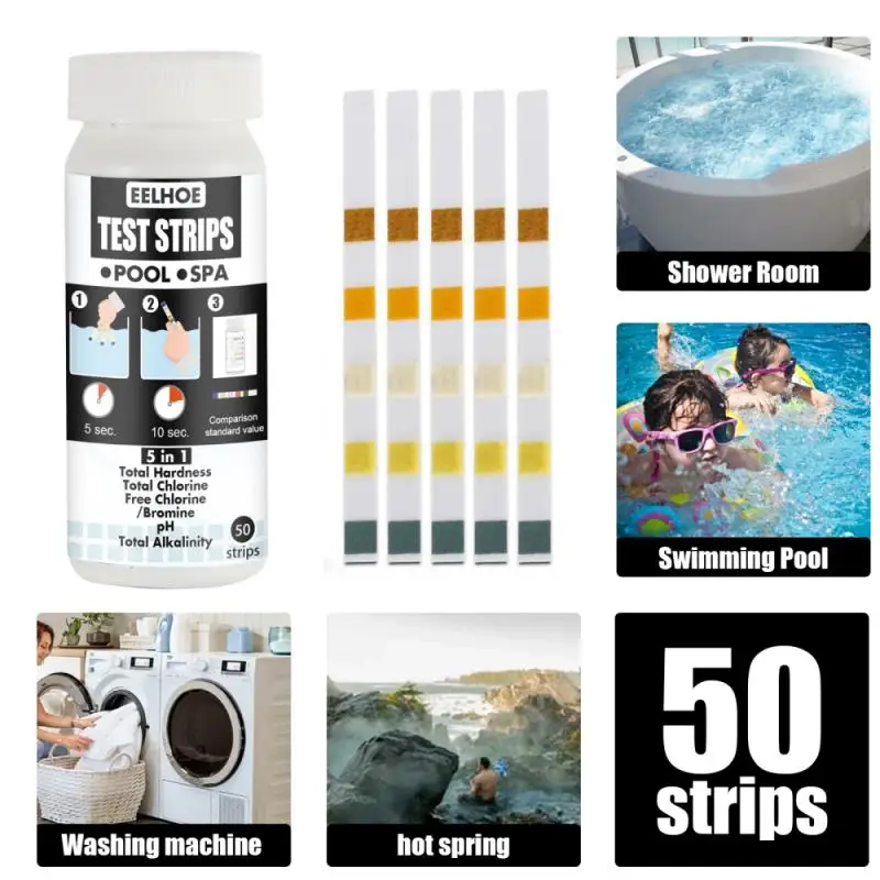 

Swimming Pool Spa Water Test Strip Residual Chlorine Bromine PH Value Alkalinity Hardness Test Strip Tub Water Quality Test Tool