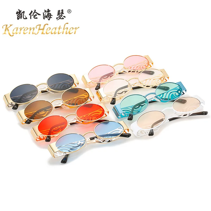 

Small Frame Metal Punk Sunglasses Personality Hollow Carved Temples Anti-ultraviolet UV400 Casual Sunglasses for Adult,Women,Men