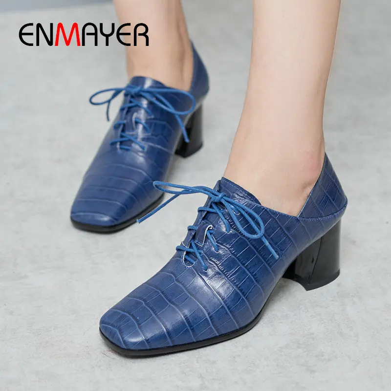 Женские туфли на шнуровке ENMAYER праздничные Роскошные из натуральной кожи высоком