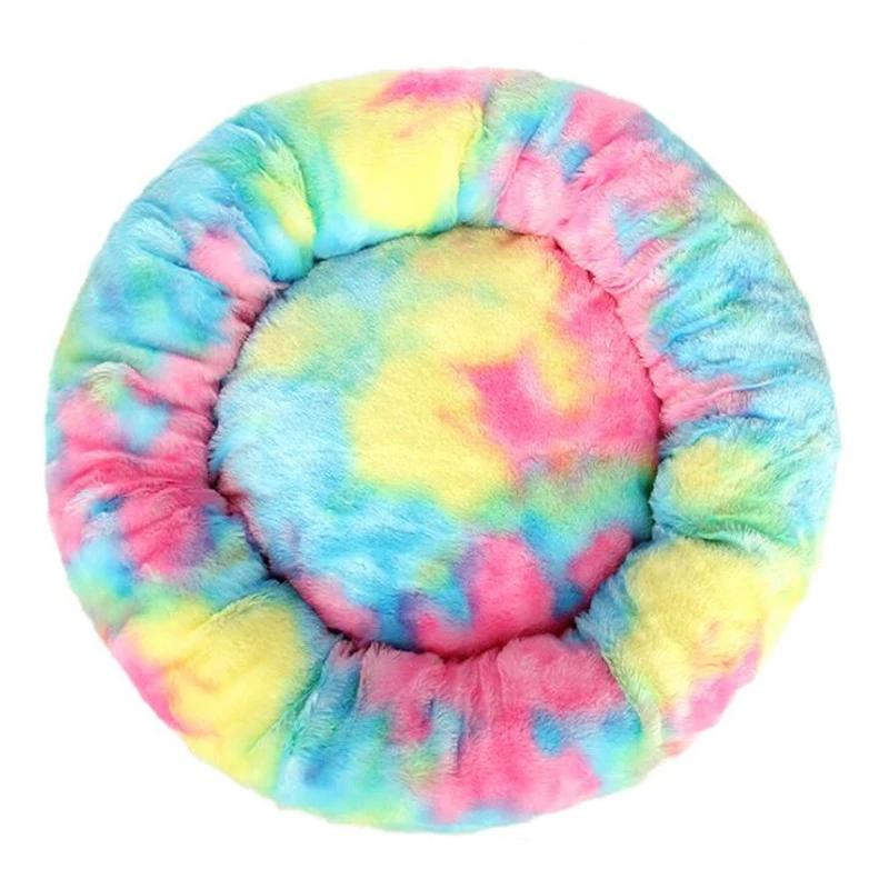 

Tie dye Dog Bed Long Plush Dount Basket Calming Cat Beds Hondenmand Pet Kennel House Soft Fluffy Cushion Mat for Large Dogs