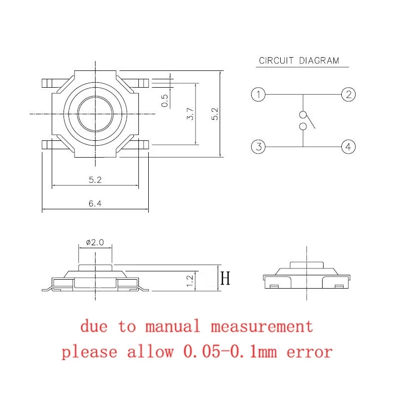 50 шт Мини 4x4 мм Печатная плата Тактильный кнопочный переключатель SMD 4*4*1