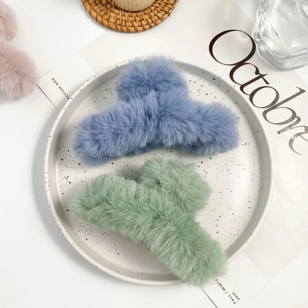 

Hair Accessories Barrette Autumn Winter Pure Color Plush Hair Clip Hairgrips Hairpins Faux Fur Hair Claws