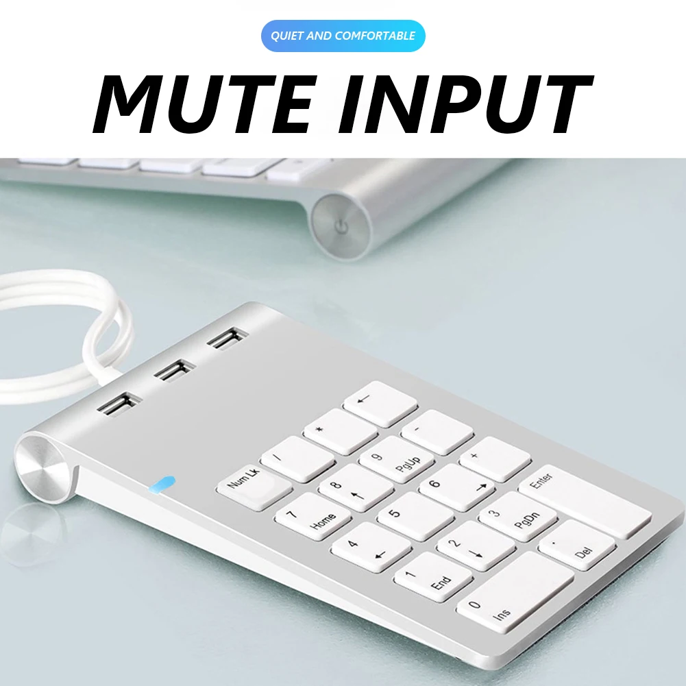 

Silver Gray Plug and Play Wired Portable USB 2.0 18 Keys Numeric Keyboard with Three USB 2.0 Ports HUB Keypad for PC laptop