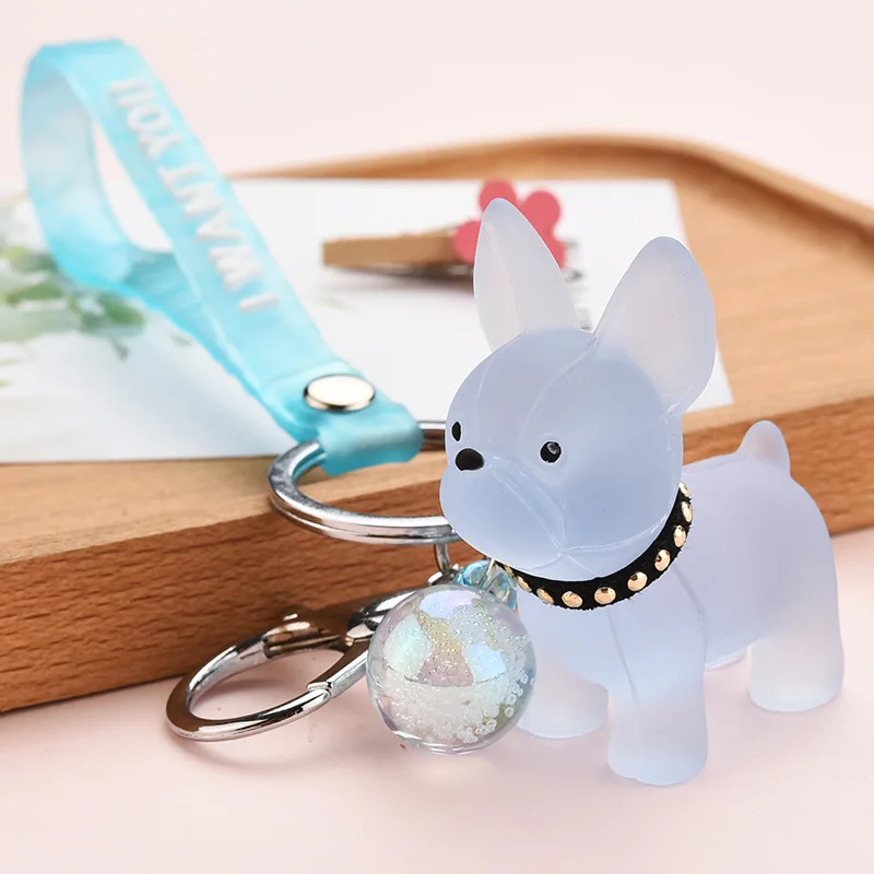 

Kawaii Crystal French Bulldog Keychains Pendant Keyrings for Girl Women Animal Key Chain Trinket Figure Toys Gift