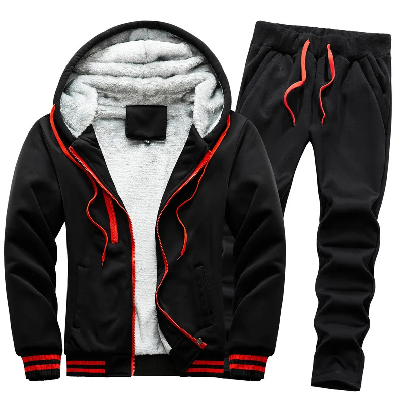 

2021 Men's Fashion Hoodies Tracksuit Winter Fleece Camouflage Suit Warm Velvet Sweatshirt Brand Clothing Set Jacket+Pants 2PCS