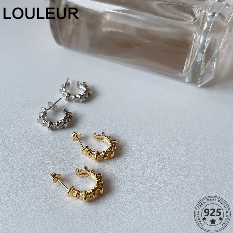 

LouLeur Fashion 925 Silver Sterling Stud Earrings 18K Gold Arc Gear Earrings For Women Wholesale Earrings Silver 925 Jewelry