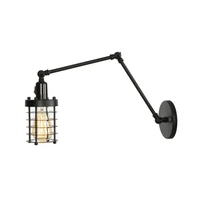 rh style bedside hotel restaurant project iron frame long arm double section retro black wall lamp with switch