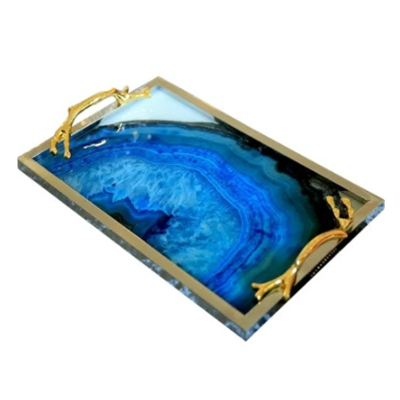 European Blue Agate Stone Pattern Rectangular Tray Decoration Home Living Room Coffee Table Storage Bed Decorations | Дом и сад