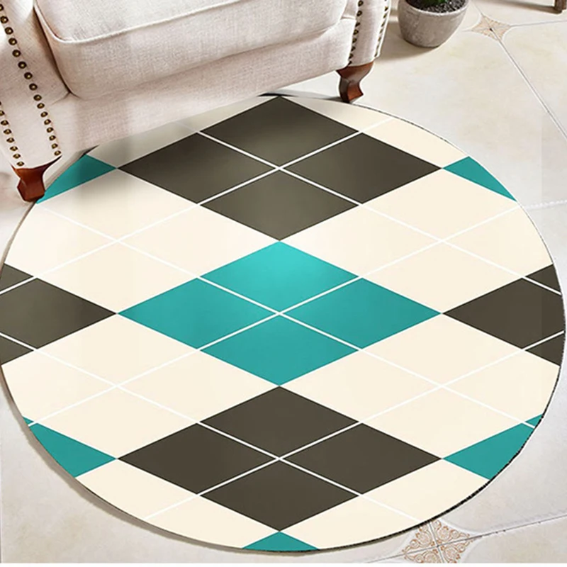 

Nordic Simple Round Carpet Fashion Lattice Print Doormat Yoga Mats for Living Room Area Decorative Carpets Bedroom Non-slip Rug