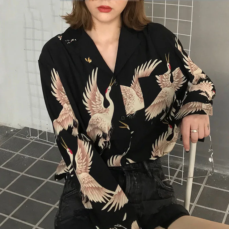 В винтажном стиле С принтом Модные женские блузки 2021 рубашки с длинными рукавами
