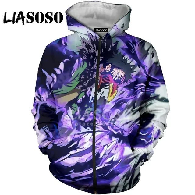

LIASOSO 3D Print Hoodies Anime My Hero Academia Bakugou Katsuki Todoroki Shouto Hooded Harajuku Zipper Sweatshirts Jacket