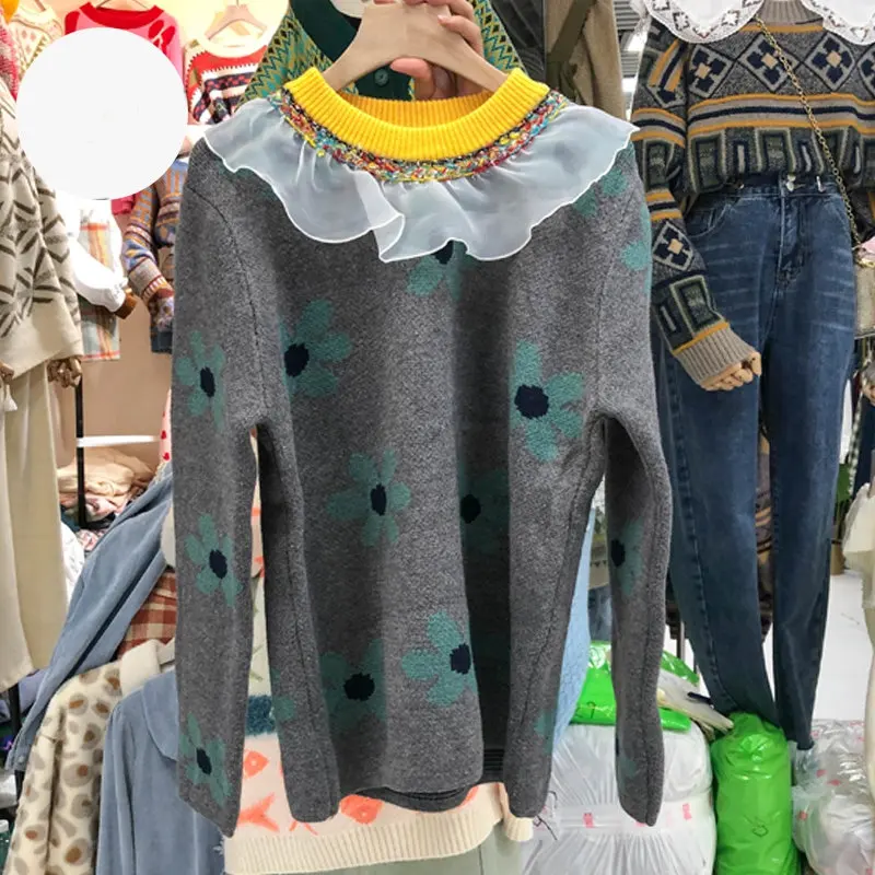 RealShe свитера женские с О-образным вырезом длинный рукав цветочный кардиган