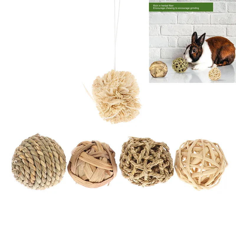 

5pcs Small Animal Natural Grass Chew Bite Ball Hamster Rabbit Pet Teeth Clean
