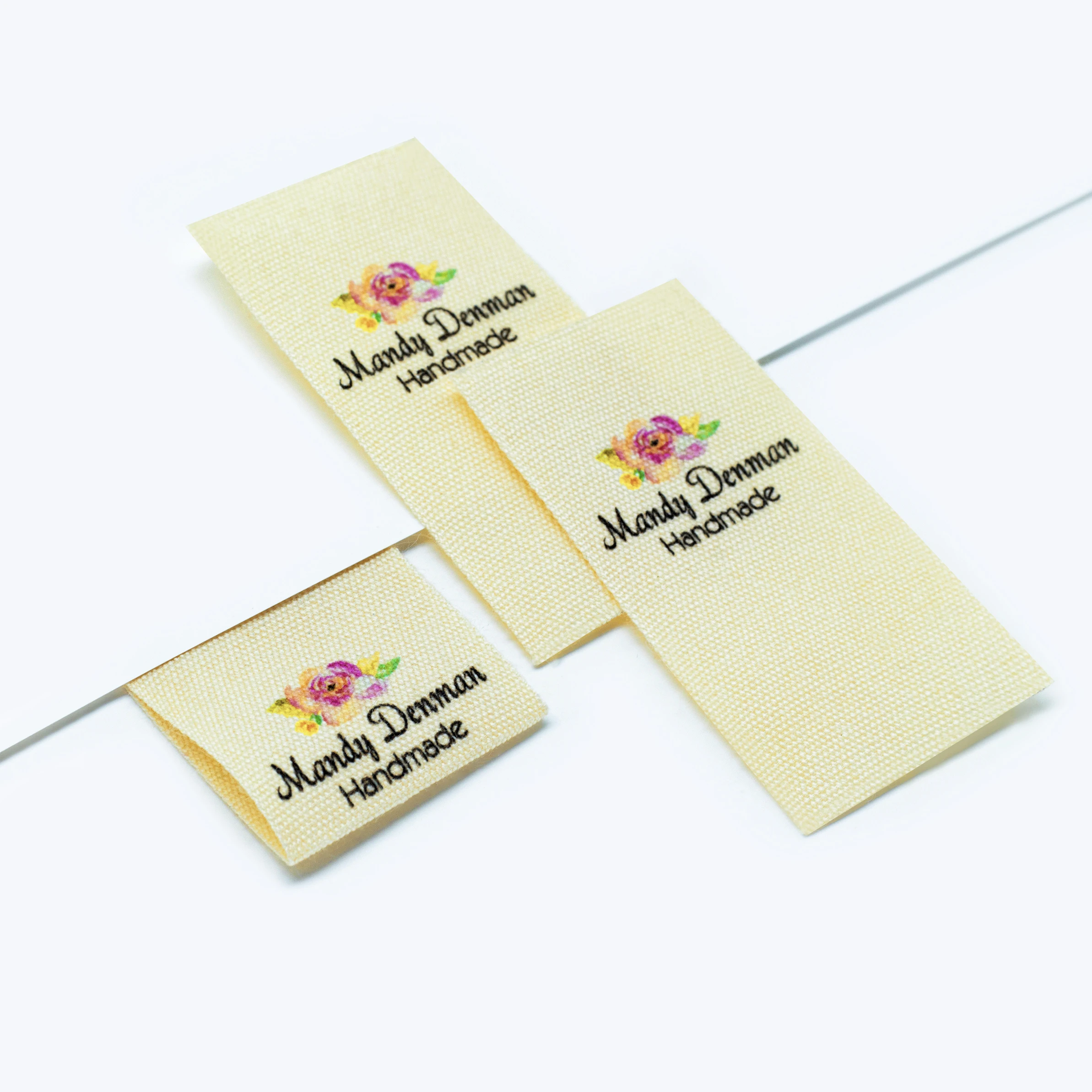 

Custom Beige　Sewing label, Fold, Custom Clothing Labels - Fabric Name Tags, Logo or Text, Cotton Ribbon, Custom Design (FR079