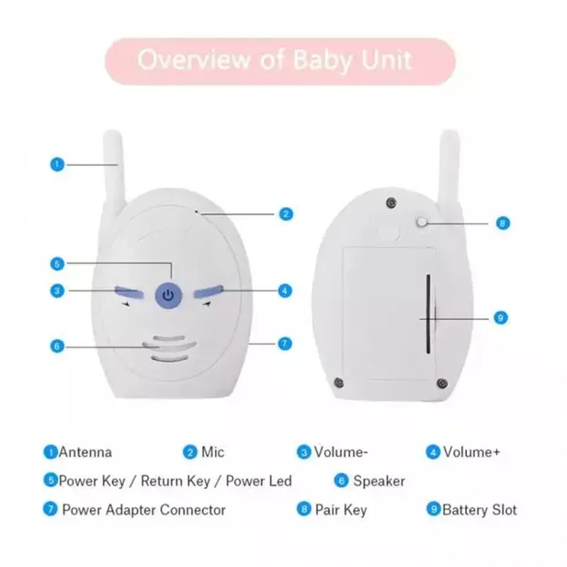 V20 Портативный няня 2,4 монитор GHz Baby аудио цифровой речевых сообщений отсутствуют двойной разговор для переносного приемо-передатчика
