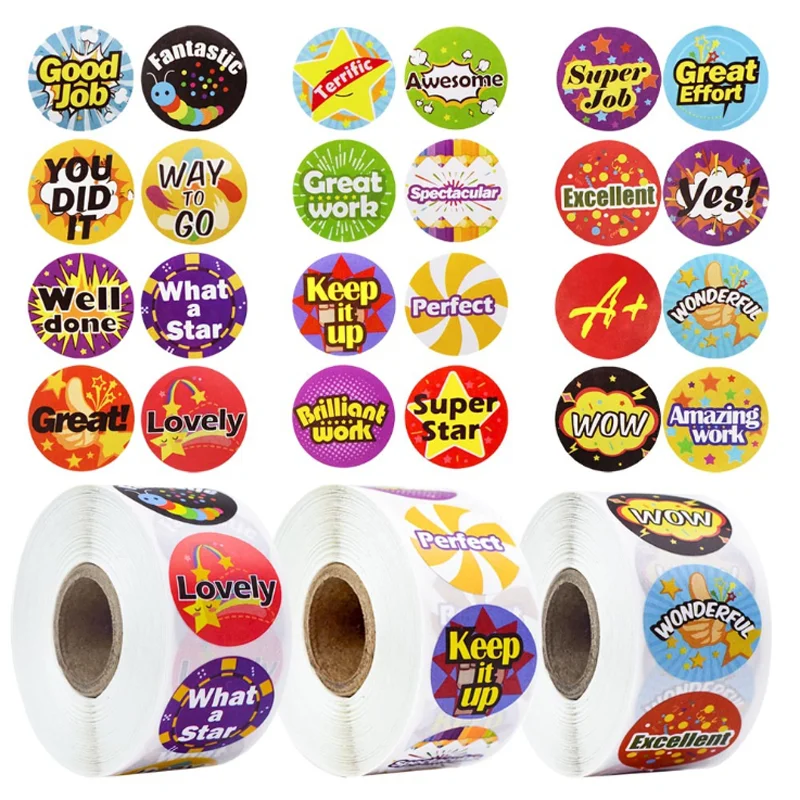 

500pcs “good job" reward sticker 8 designs cartoon words sticker good for teachers and kids boys girl toy sticker decoration