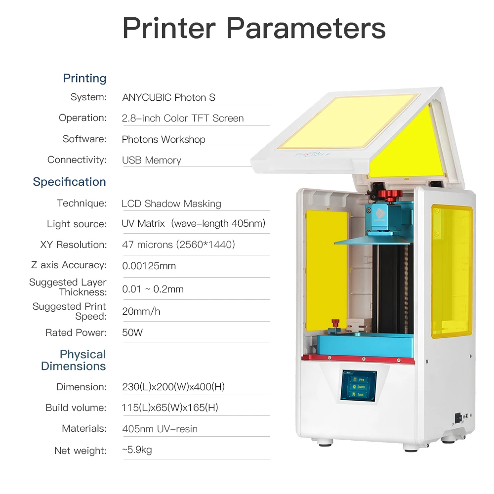 Набор для 3D-принтера Anycubic Photon S УФ-смола 405 нм двойной сенсорный экран Z