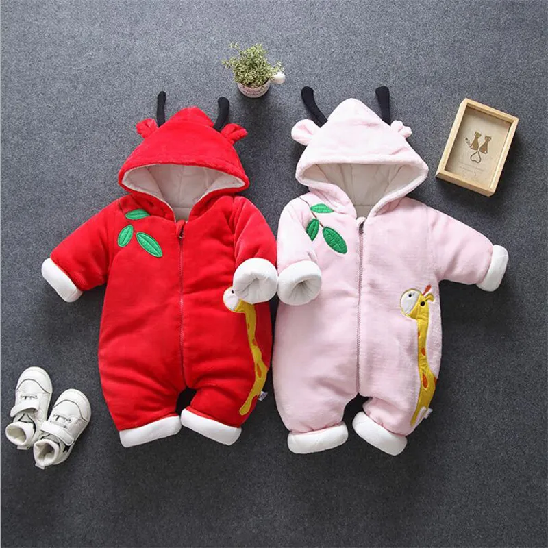 Зимние хлопковые детские комбинезоны Новорожденные с капюшоном комбинезон