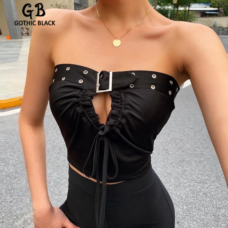 Женский топ без бретелек Gothblack однотонный облегающий Топ с открытыми плечами на