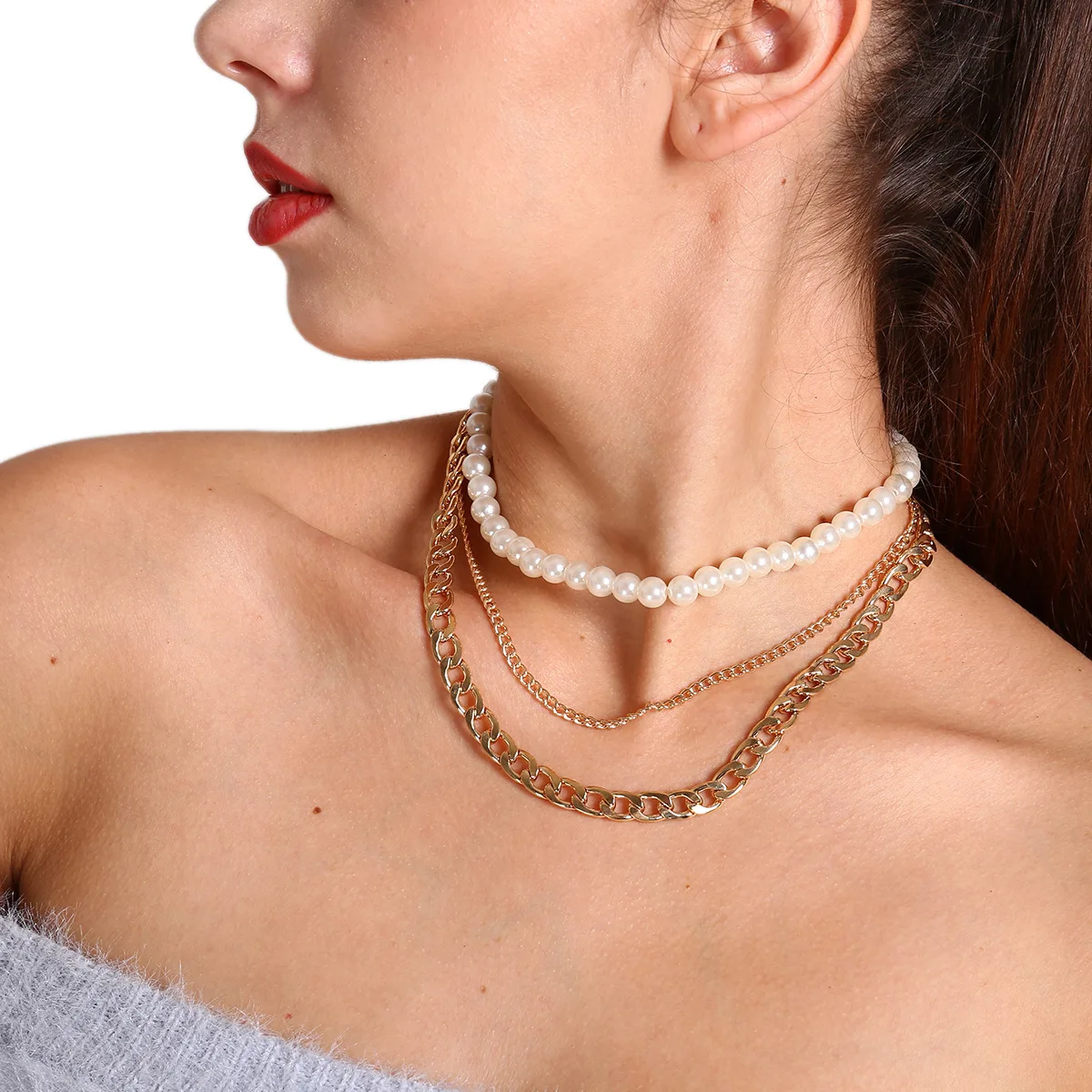 2021 NEW Punk Multi Layered Pearl Choker Necklace Collar Statement Virgin Mary Coin Crystal Pendant Necklace Women Jewelry