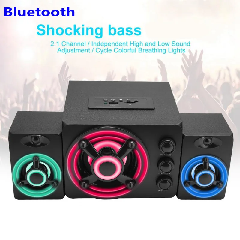 Динамик SADA D-208 USB Power Bluetooth  TF AUX цветсветодиодный 2 1 3 канала комбинированный