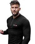 Рубашка-поло мужская на молнии, брендовая дышащая Спортивная одежда для тренировок и бодибилдинга, с длинным рукавом