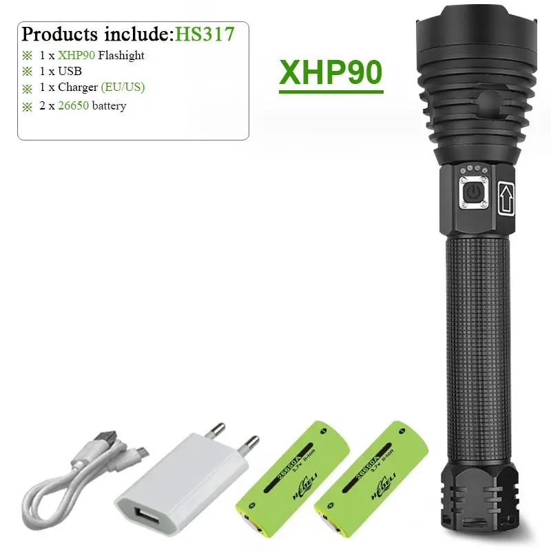 HS317D1 Супер яркие люменов xhp90 перезаряжаемые фонарики факелы zoom usb фонарик XHP70 фонарь светодиодный ручной фонарь 26650 или 18650 - Испускаемый цвет: HS317D1