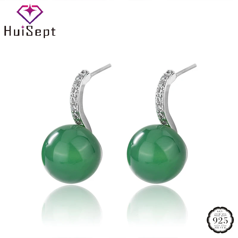 

HuiSept Earrings Silver 925 Jewelry Accessories with 10mm Zircon Gemstone Drop Earrings for Women Wedding Party Gifts Wholesale