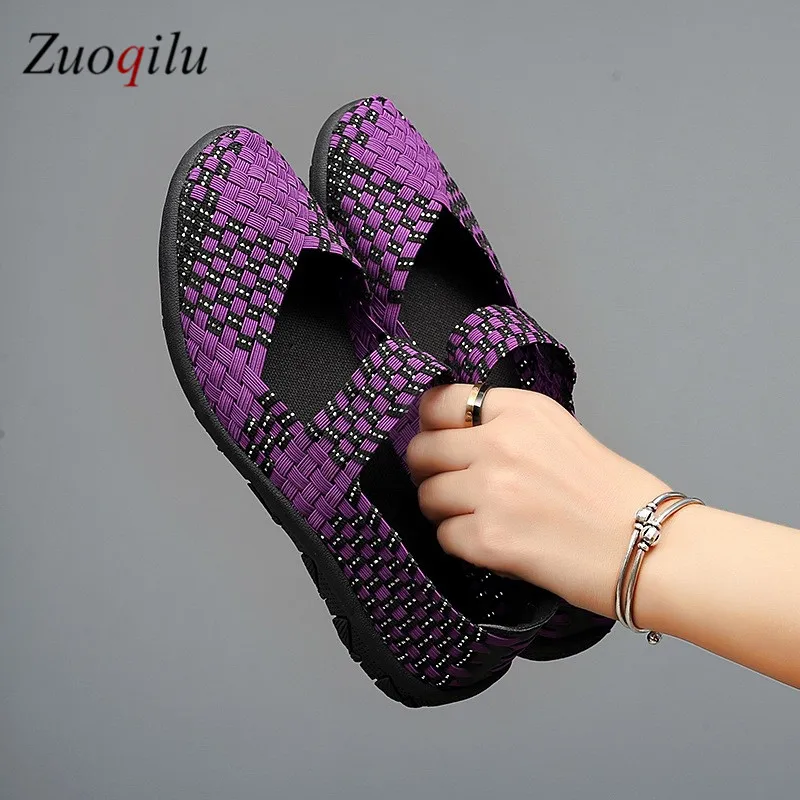 Женская обувь на плоской подошве эластичные вязаные кроссовки без застежки