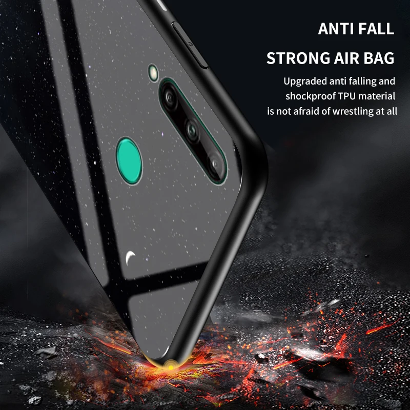 Case For Huawei Honor 9C 9A Starry Sky Tempered Glass Hard Plastic Back Phone Cover 9S funda | Мобильные телефоны и