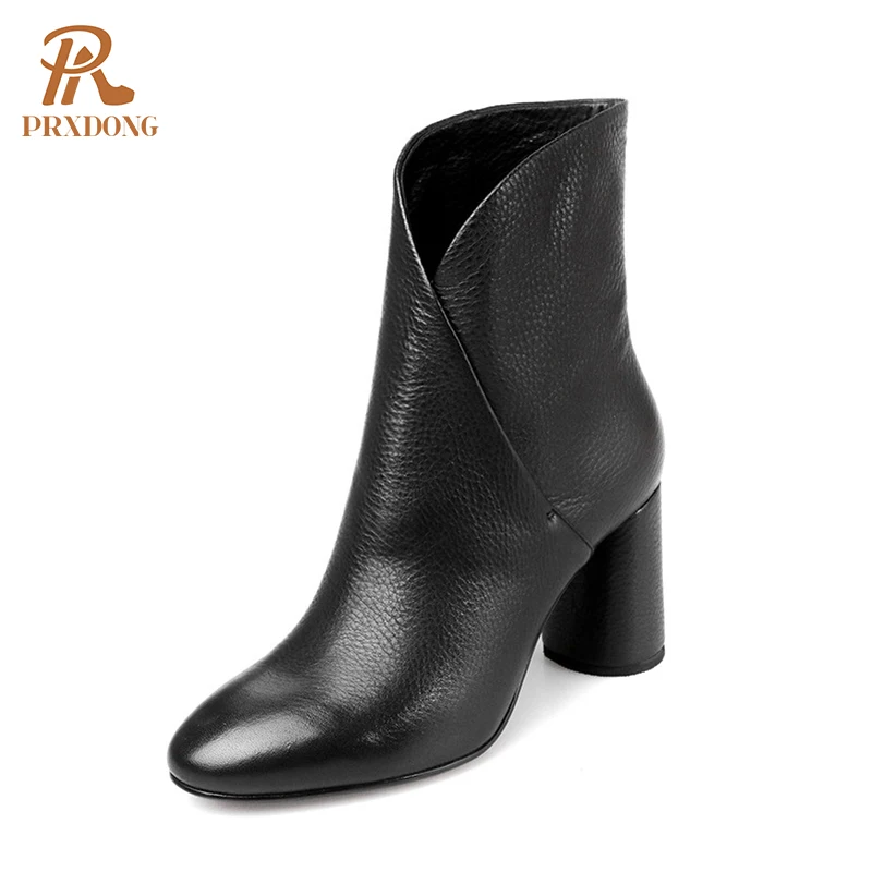 

Женские ботильоны из натуральной коровьей кожи, черные или бежевые классические ботинки на высоком каблуке, повседневные ботинки для верхо...