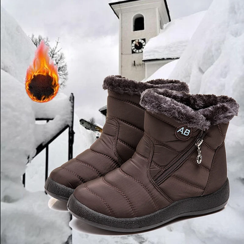 

2020 Snow Boots Women Shoes Warm Plush Short Boots Fur Ankle Boots Winter Female Slip On Flat Casual Shoes Waterproof Botines