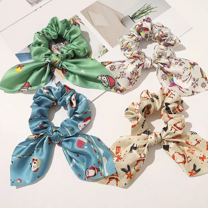 Эластичные рождественские резинки для волос с бантом аксессуары принтом Санта