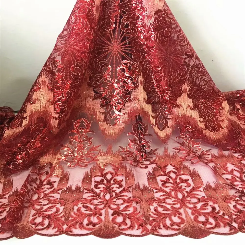 5 ярдов французское кружево Роскошные блестки вышивка африканский тюль