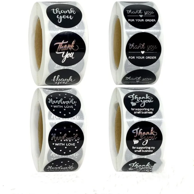 Круглая черная серебряная фольга наклейка спасибо Золотая этикетка ручная
