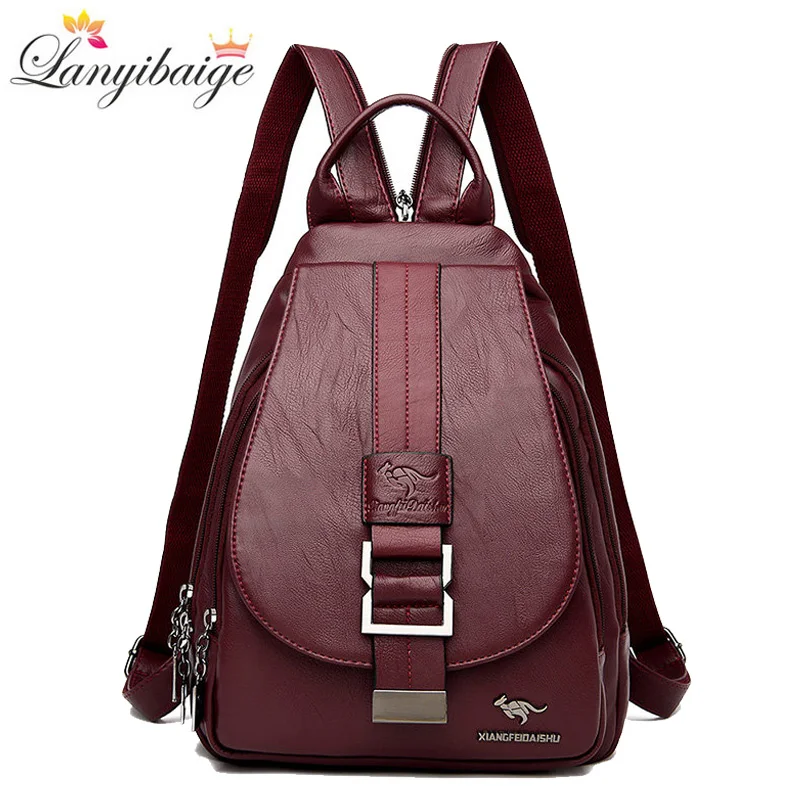 Винтажный рюкзак женский кожаный школьный высококачественный черный большая