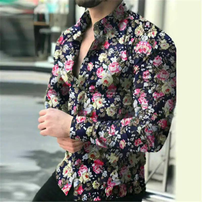 

Casual Fashion Business Tops Men Shirts Sleeve Long T-Shirt Slim Printed man Long sleeve casual shirt Size M-5XL