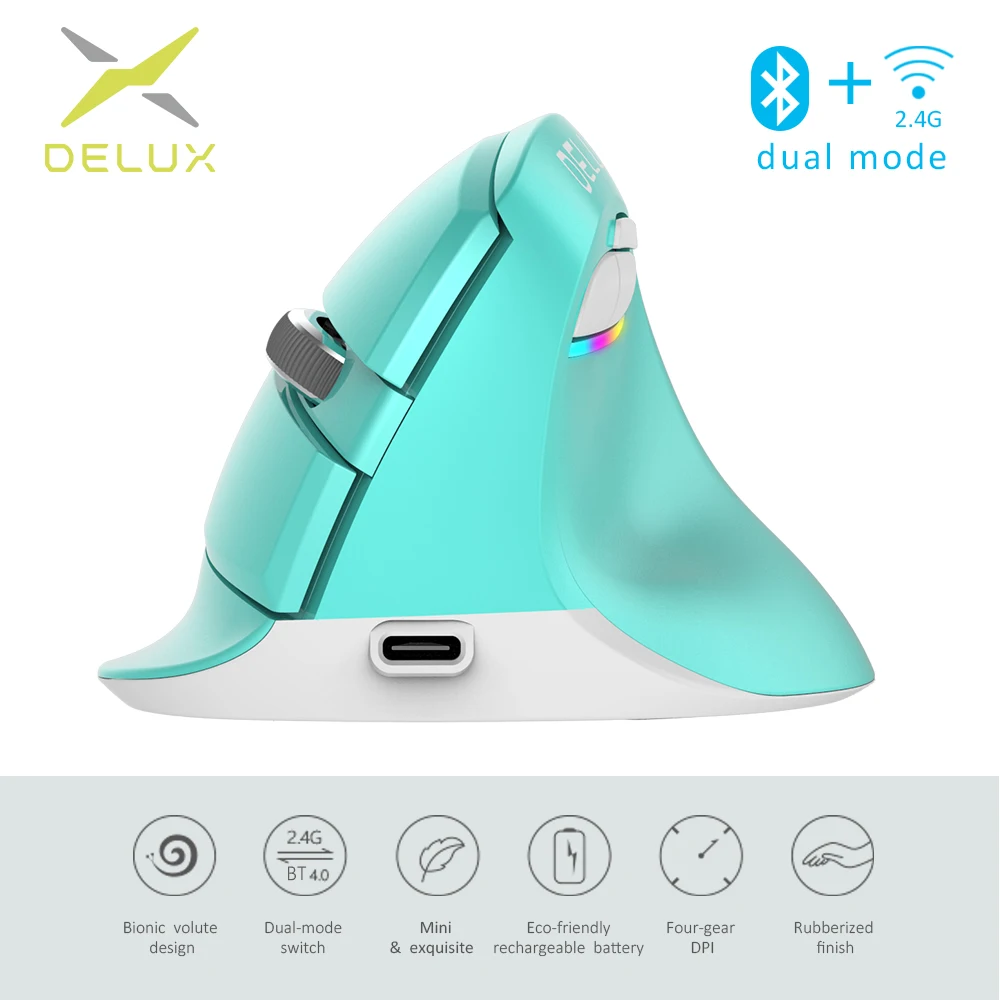 Беспроводная мышь Delux M618 Mini Bluetooth 4 0 эргономичная перезаряжаемая Вертикальная 2400