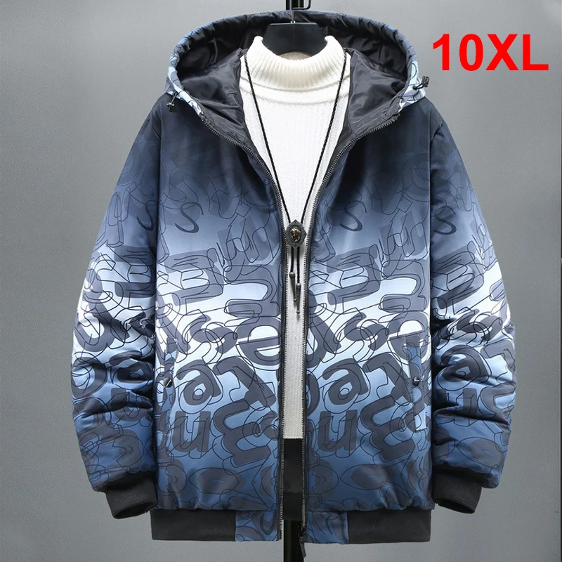 Winter Thick Jacket Men Parkas Fashion Warm Two Sides Jackets Hooded Coats Casual Graffiti Outdoor Outerwear Male Plus Size 10XL