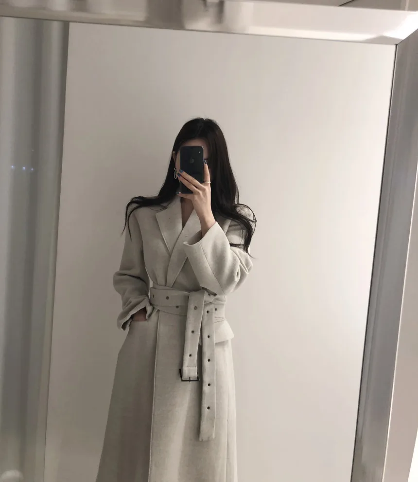 Hebaoli new fashion korean chic vintage style elegant lace up waistband slim long winter windbreaker woolen coat western women