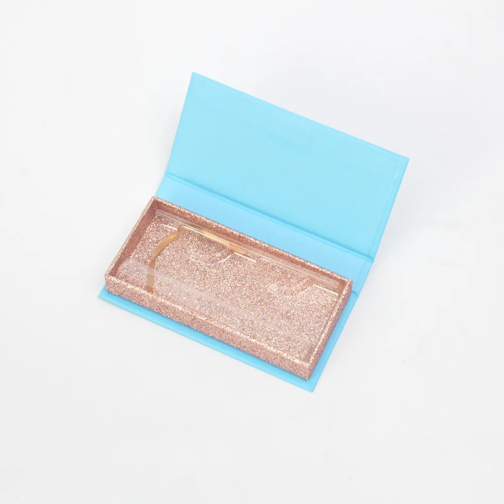 

10pcs/pack Wholesale Eyelash Packaging Box Lash Boxes Package Custom Magnetic Blue Glitter 25mm Faux Cils Storage Case Vendors