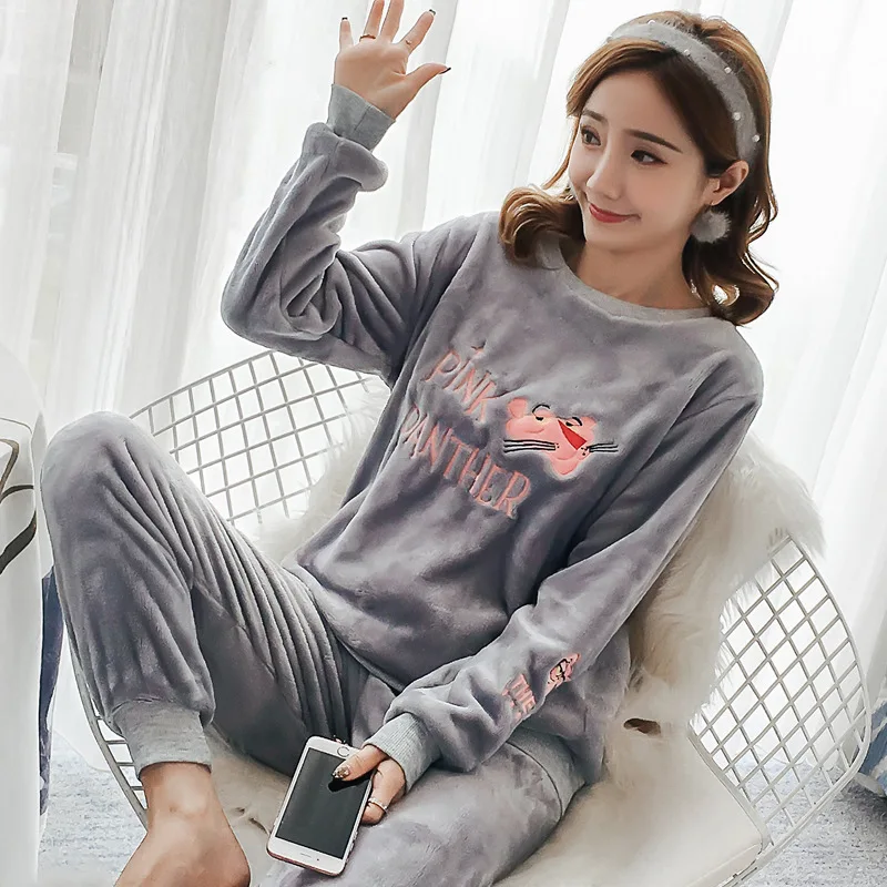 Осенне зимняя теплая фланелевая пижама Pjs женский комплект толстая коралловая
